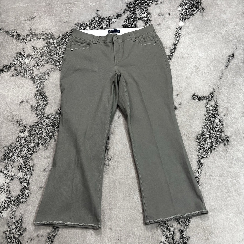 Democracy Ab Solution Pants Women Size 18W Plus Olive Green Flare Leg Frayed He